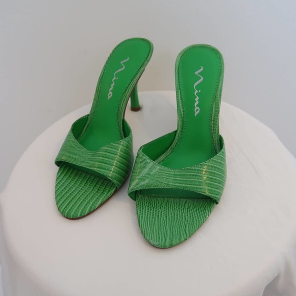 Vintage 90s green open toe mule sandal heels - Picture 5 of 7